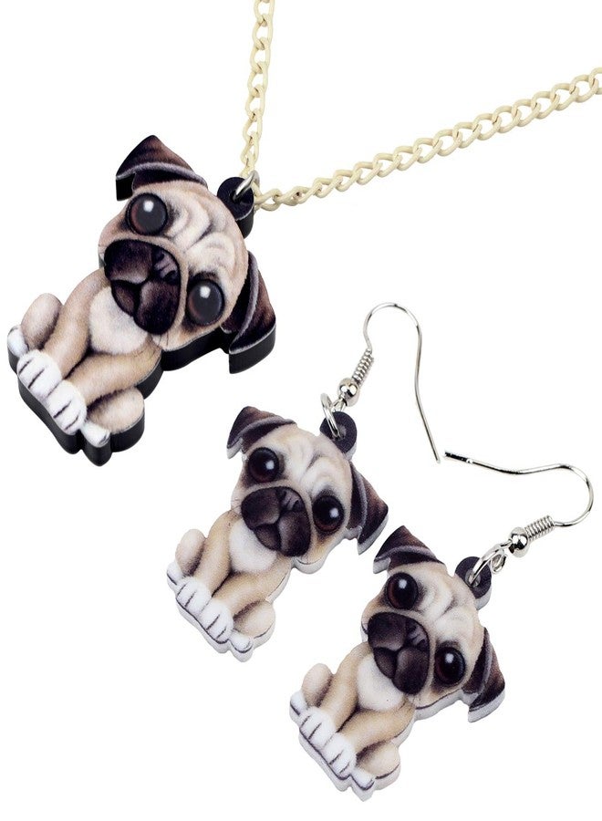 DUOWEI Acrylic Cute French Bulldog Pug Dog Jewelry Sets Earrings Necklace Pets Gifts for Women (Beige Pug) - Image 4