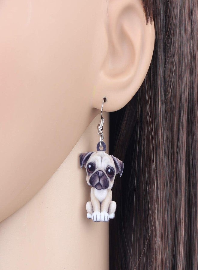 DUOWEI Acrylic Cute French Bulldog Pug Dog Jewelry Sets Earrings Necklace Pets Gifts for Women (Beige Pug) - Image 3