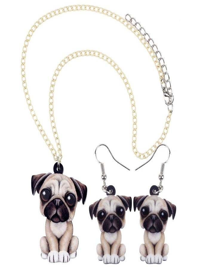 DUOWEI Acrylic Cute French Bulldog Pug Dog Jewelry Sets Earrings Necklace Pets Gifts for Women (Beige Pug) - Image 5