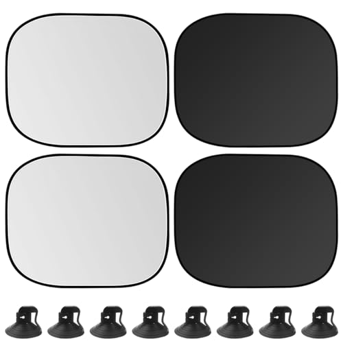STHIRA® 4Pcs Car Window Sun Shade Protector Premium Sun Shades for Car Dual-Sided UV Protection Sun Guard for Car Window with Mesh & Titanium Silver Cloth, Suction Cup Detachable, 45*37CM - Image 1