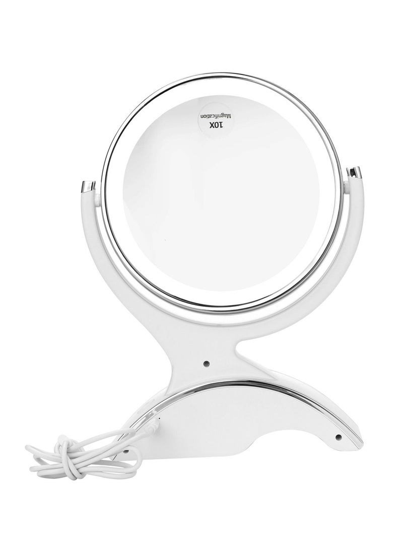 SNOWFLAKES SNOWFLAKES Magnifying Makeup Mirror with Light-1x/10x Rechargeable Lighted Mirror with Magnification  Double Sided 360 Degree Vanity Mirror,Dual Power.(White)  - Image 1