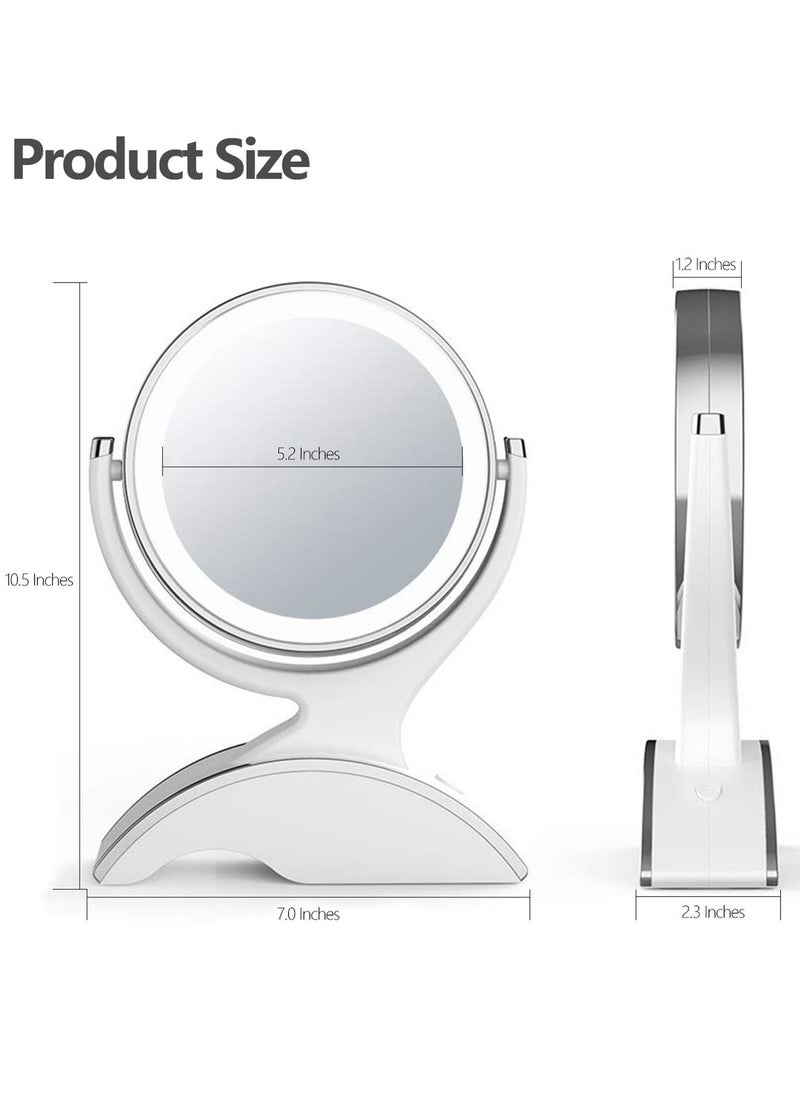 Magnifying Makeup Mirror with Light-1x/10x Rechargeable Lighted Mirror with Magnification  Double Sided 360 Degree Vanity Mirror,Dual Power.(White)