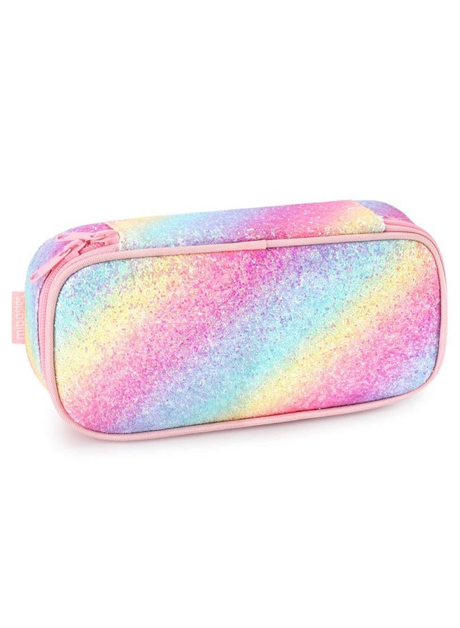 mibasies Girls Pencil Case for Kids, Multi-Slot Pencil Pouch Glitter Pencil Box, Pink Blue  - Image 1