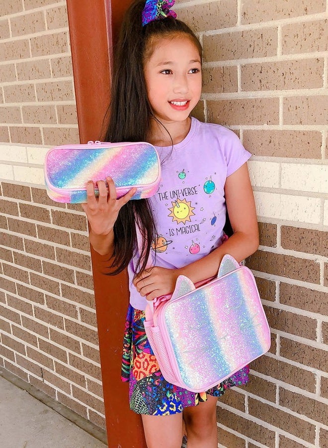 mibasies Girls Pencil Case for Kids, Multi-Slot Pencil Pouch Glitter Pencil Box, Pink Blue  - Image 2