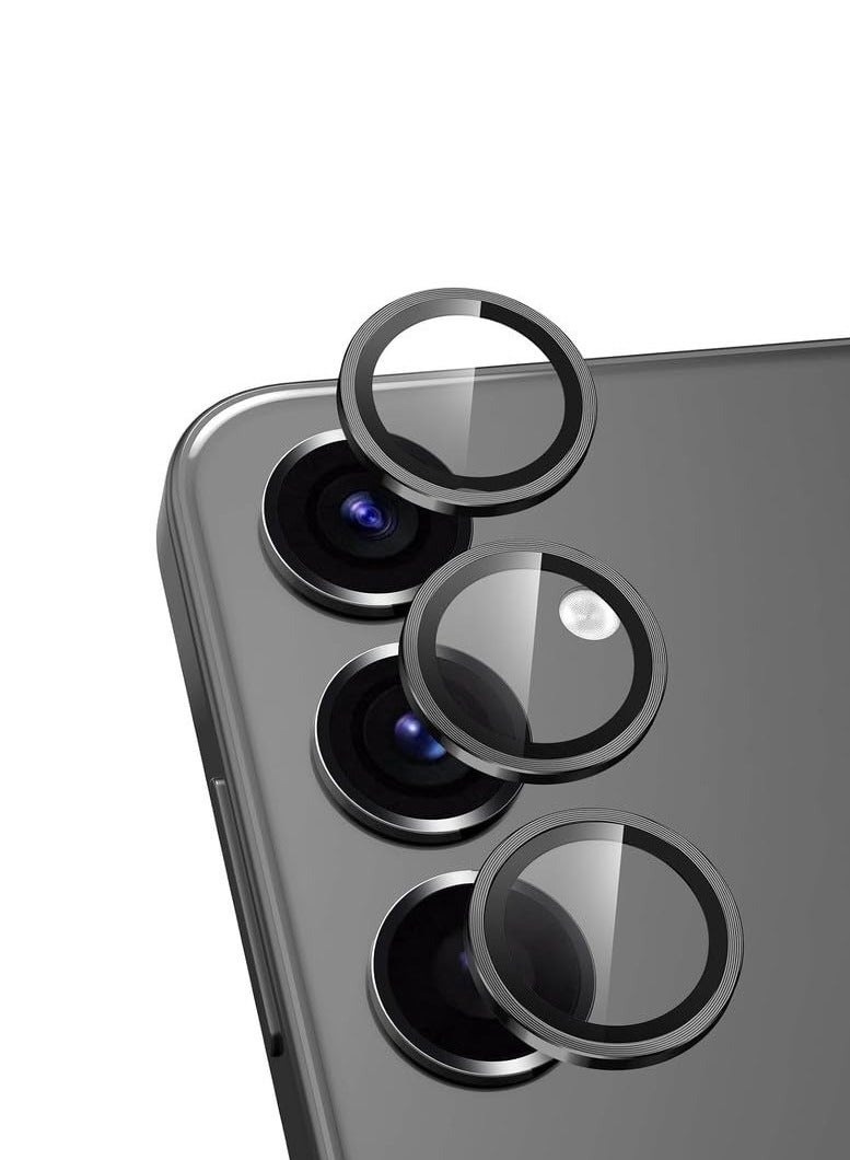 Camera Lens Protector Individual Tempered Glass Camera Screen Protector Metal Ring Lens Cover for Samsung Galaxy S24 plus 5G (Black) - Image 1