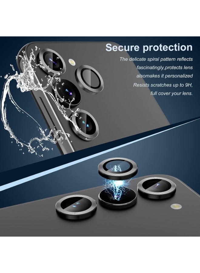 Camera Lens Protector Individual Tempered Glass Camera Screen Protector Metal Ring Lens Cover for Samsung Galaxy S24 plus 5G (Black) - Image 2