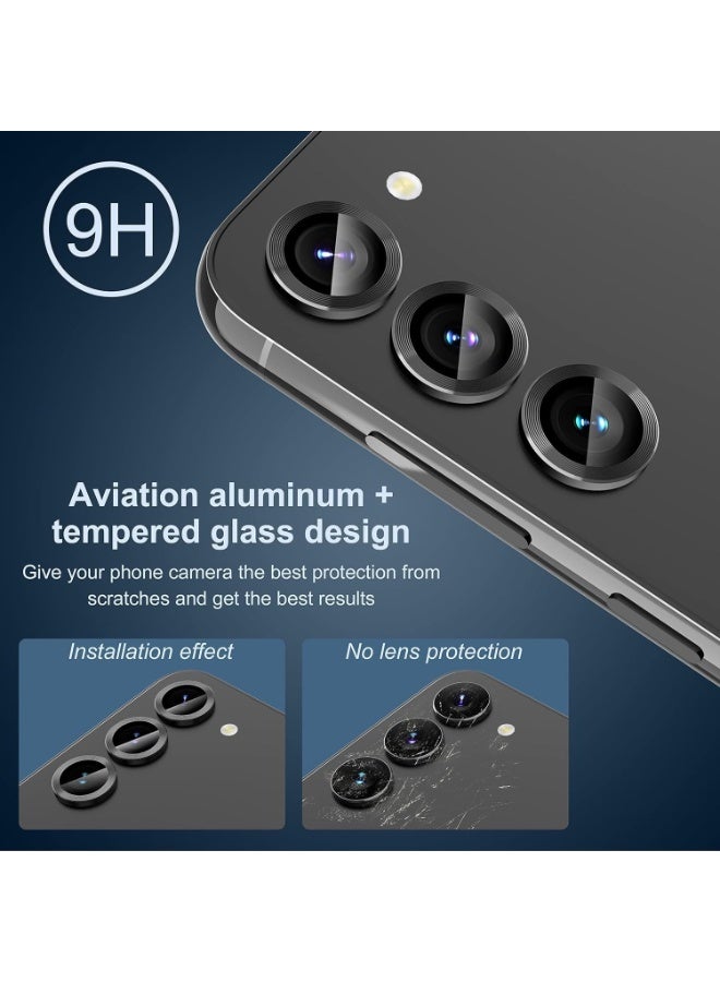 Camera Lens Protector Individual Tempered Glass Camera Screen Protector Metal Ring Lens Cover for Samsung Galaxy S24 plus 5G (Black) - Image 3