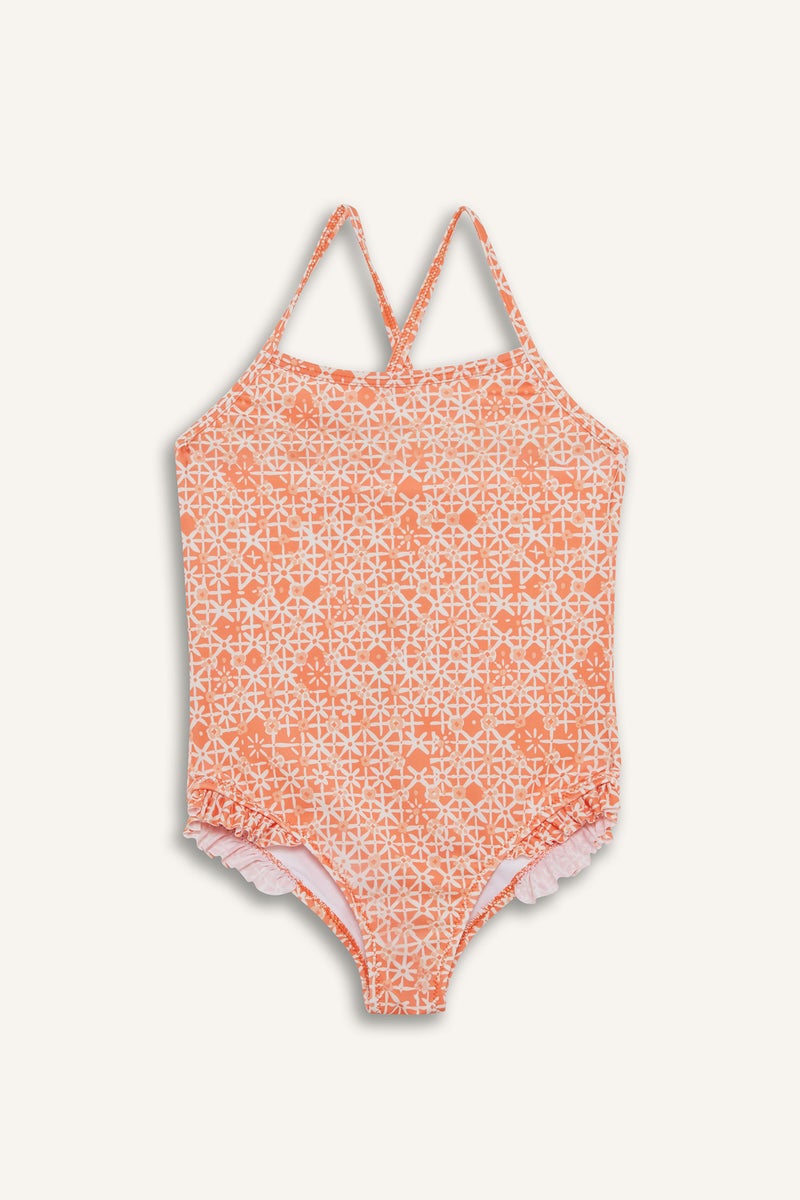 DeFacto Orange Girl Girl Floral Swimsuit Casual - Image 1