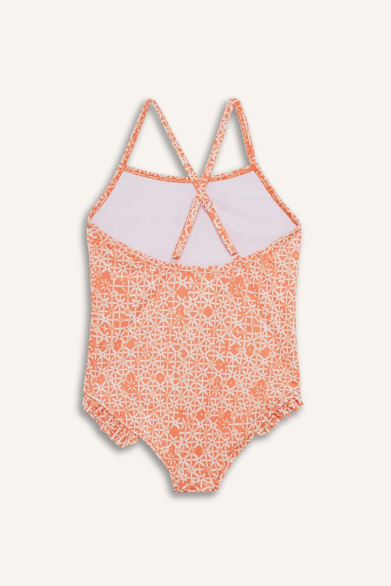 DeFacto Orange Girl Girl Floral Swimsuit Casual - Image 3