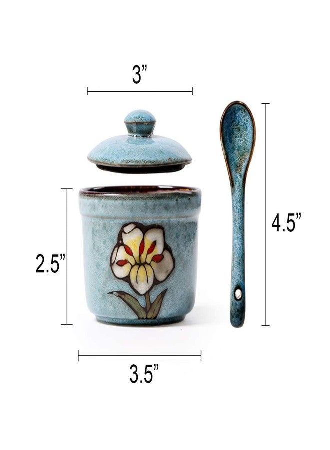 123Arts Ceramics Retro Flower Sugar Salt Pepper Storage Jar Seasoning Pot with Lid And Spoon - Image 2