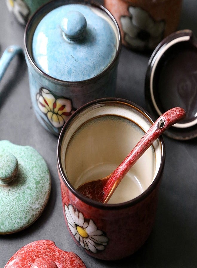 123Arts Ceramics Retro Flower Sugar Salt Pepper Storage Jar Seasoning Pot with Lid And Spoon - Image 3