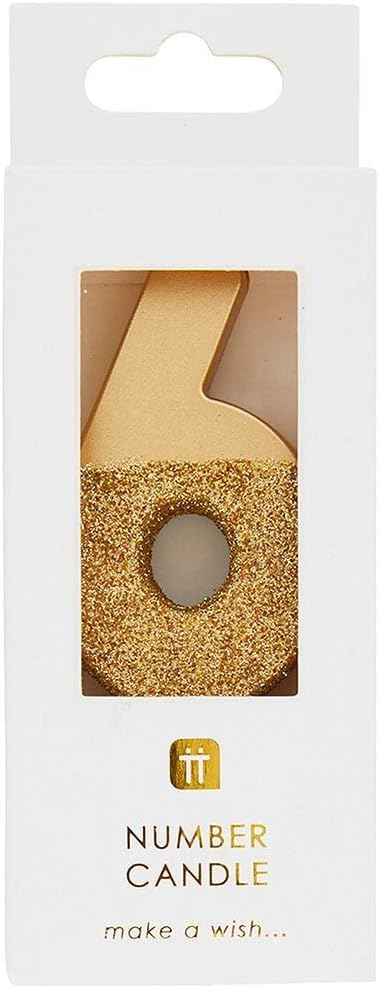 Talking Tables Gold Glitter Number 6 Candle-Premium Quality Cake Topper Decoration Pretty, Sparkly For Kids, Adults, 16th, 60th Birthday Party, Anniversary, Milestone, Height 8cm, 3" - Image 2