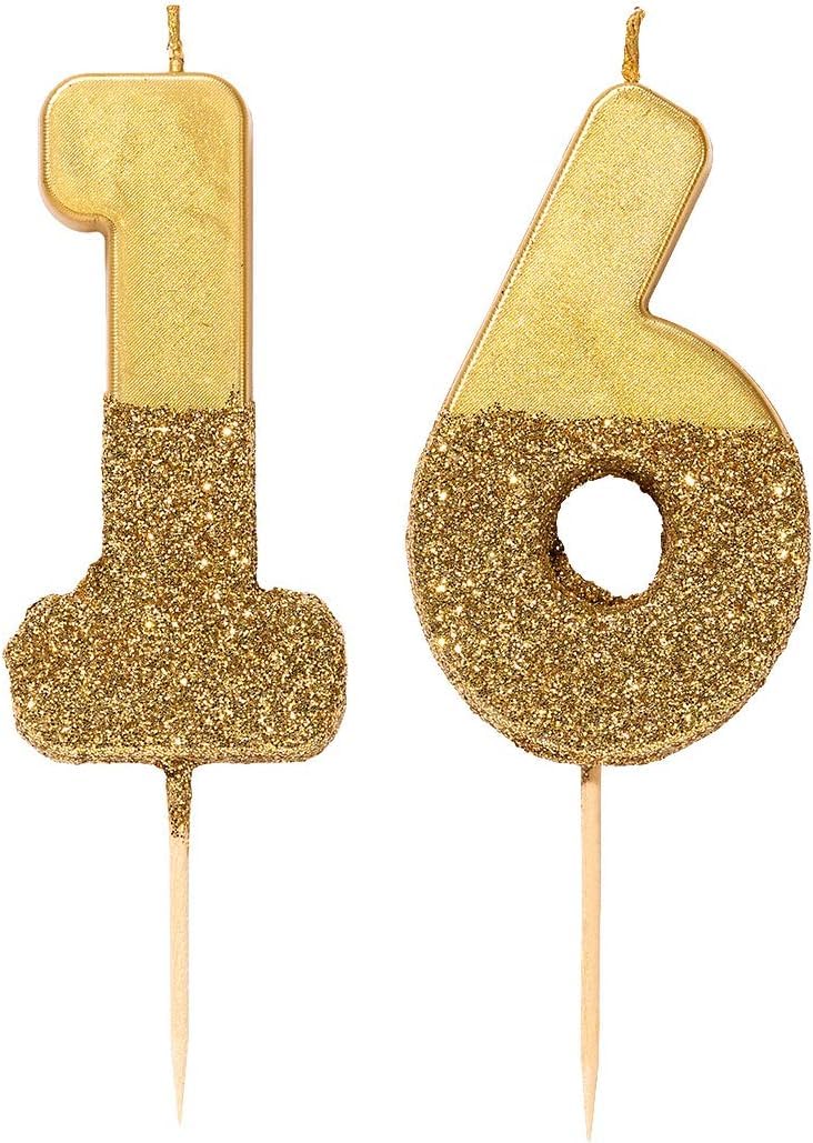 Talking Tables Gold Glitter Number 6 Candle-Premium Quality Cake Topper Decoration Pretty, Sparkly For Kids, Adults, 16th, 60th Birthday Party, Anniversary, Milestone, Height 8cm, 3" - Image 4