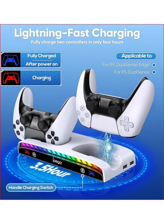 Multifunctional PS5 Stand with Dual Controller Charging Dock RGB Lighting and Headset Holder - Image 5