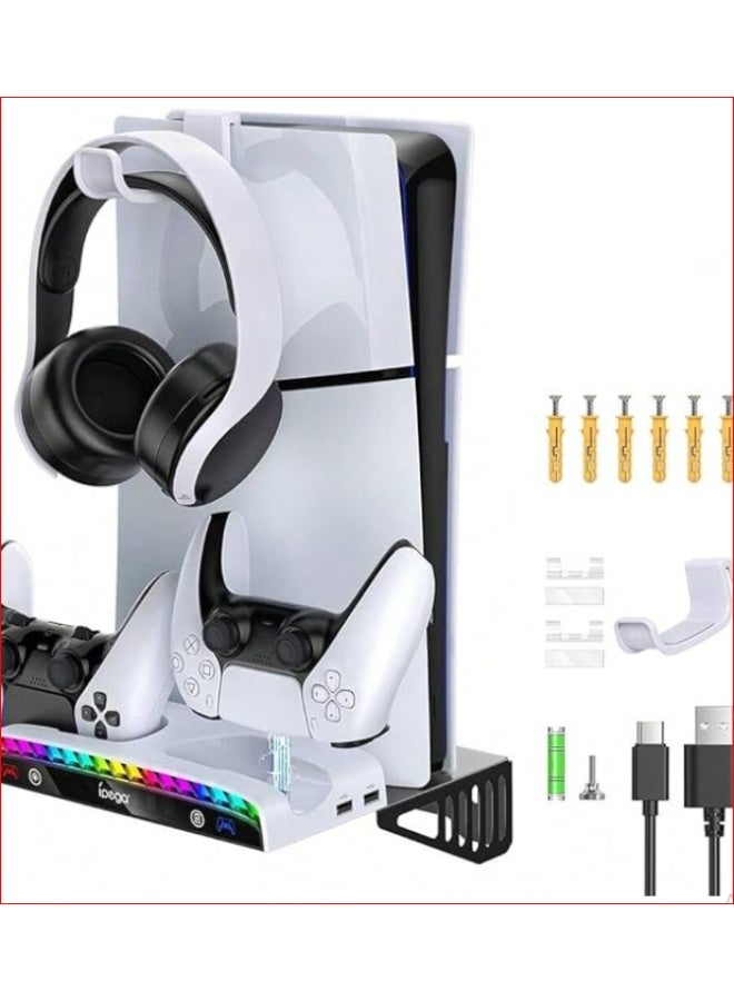 Multifunctional PS5 Stand with Dual Controller Charging Dock RGB Lighting and Headset Holder - Image 2