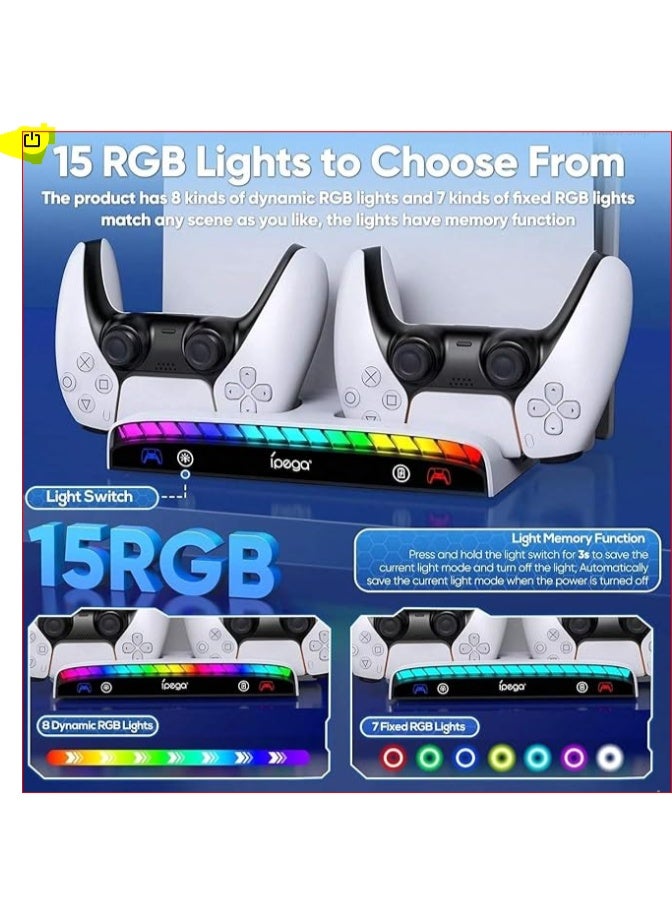 Multifunctional PS5 Stand with Dual Controller Charging Dock RGB Lighting and Headset Holder - Image 4