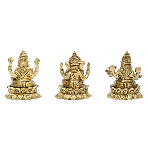 Kartique Brass Laxmi Saraswati Ganesh Metal Statue of Bhagwan Idol Ganpati Murti for Home Office Success Entrance Decor Pooja Gift of Good Fortune Height 3 Inch Gold Color - Image 5