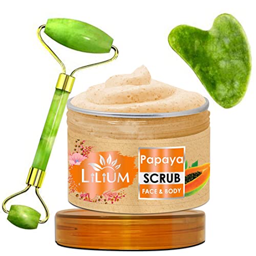 Lilium Papaya Face & Body Scrub & Double Side Face Roller (250g) - Image 1