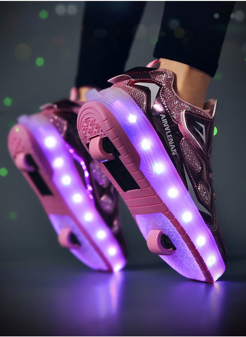 Generic Kids LED USB Charging Roller Skate Shoes with Wheel Shoes Light up Roller Shoes Rechargeable Roller Sneakers for Girls Boys Children  - Image 2