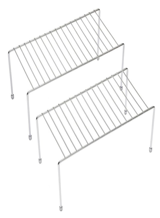 GLOCY Stainless Steel Kitchen Cabinet Rack| Multi-Purpose Plate Stand & Household Shelves| Countertop/Undercounter Organizer for Cups & Pantry Essentials (Pack of 2-silver) - Image 1