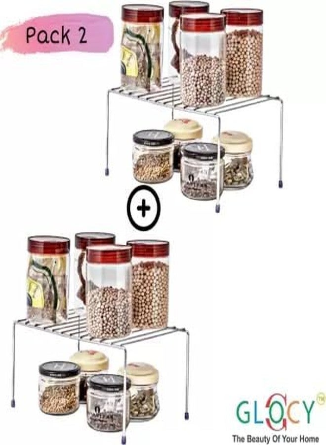 GLOCY Stainless Steel Kitchen Cabinet Rack| Multi-Purpose Plate Stand & Household Shelves| Countertop/Undercounter Organizer for Cups & Pantry Essentials (Pack of 2-silver) - Image 5
