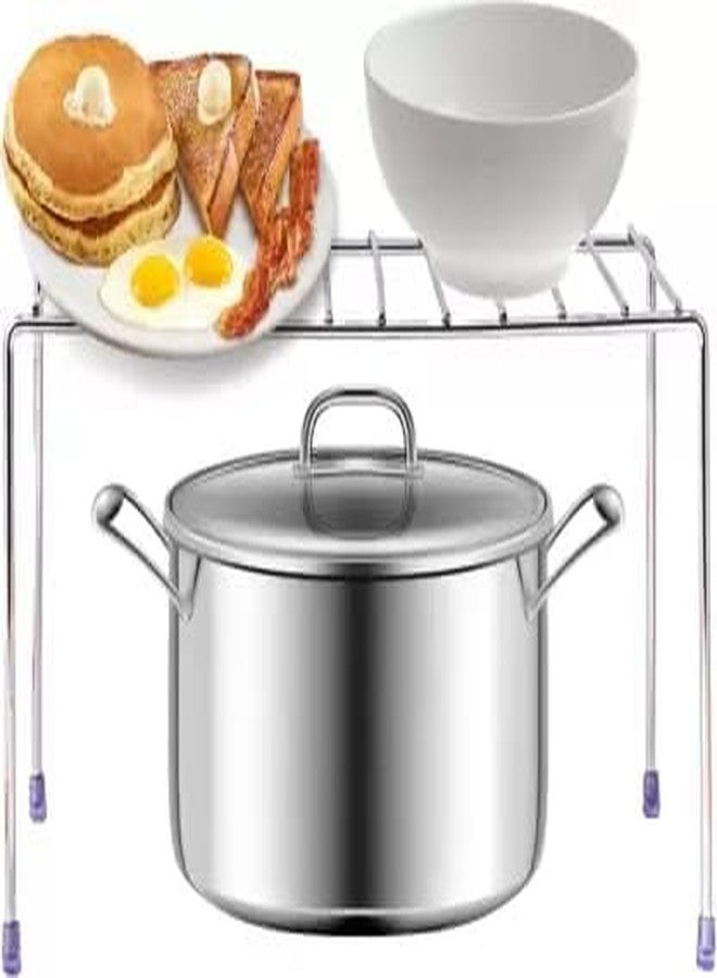 GLOCY Stainless Steel Kitchen Cabinet Rack| Multi-Purpose Plate Stand & Household Shelves| Countertop/Undercounter Organizer for Cups & Pantry Essentials (Pack of 2-silver) - Image 3