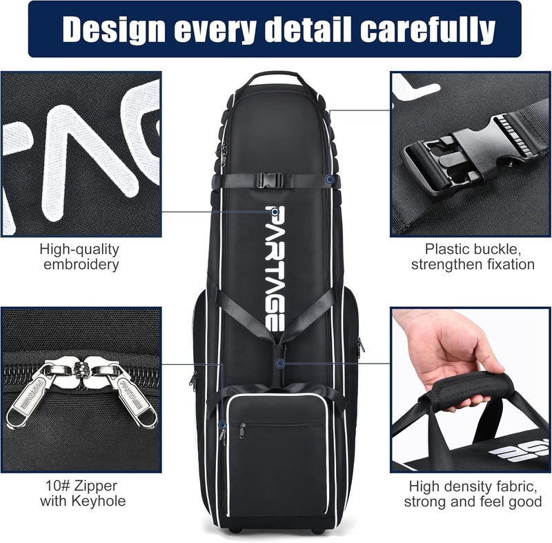 Partage Golf Travel Bag with Wheels, Golf Travel Case for Airlines, 900D Heavy Duty Oxford -Black - Image 2