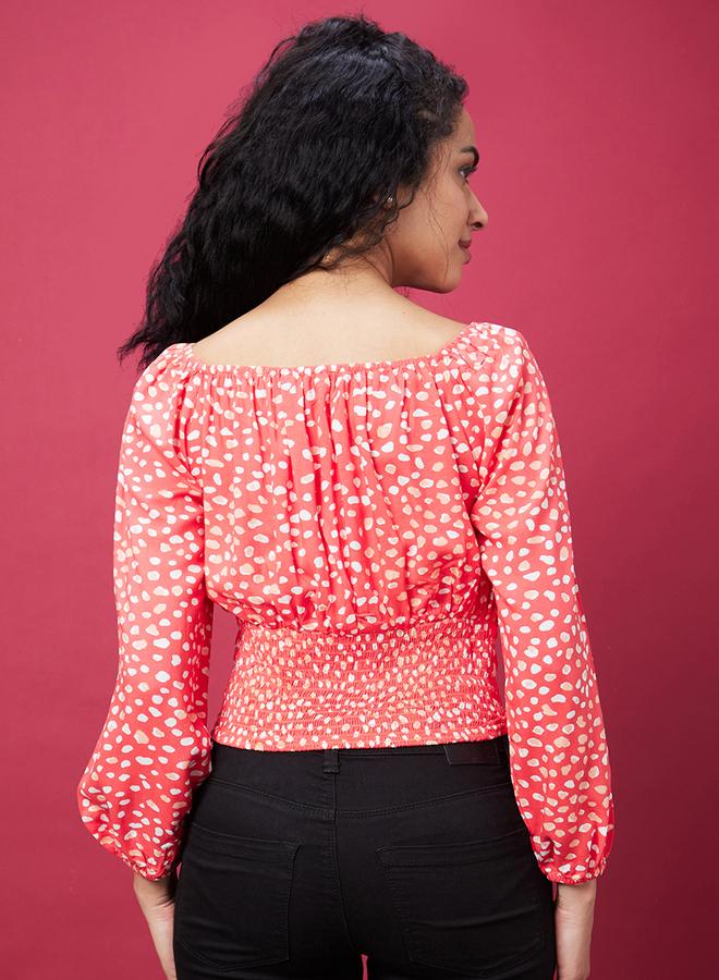 Globus Women Orange All-Over Print Smocked Top with Square Neck - Image 3