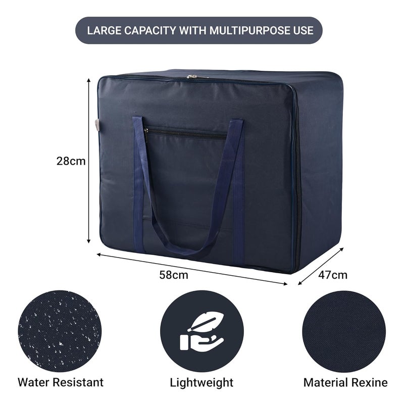 Kuber Industries Set of 8 Storage Bag Rexine Underbed Storage Bag Clothes Storage Bag Wardrobe Organizer for BlanketComforters Attachi Bag with Handle Large NavyRoyal Blue - Image 3