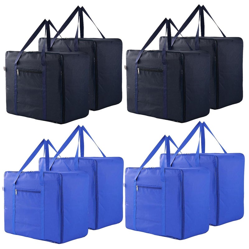 Kuber Industries Set of 8 Storage Bag Rexine Underbed Storage Bag Clothes Storage Bag Wardrobe Organizer for BlanketComforters Attachi Bag with Handle Large NavyRoyal Blue - Image 1