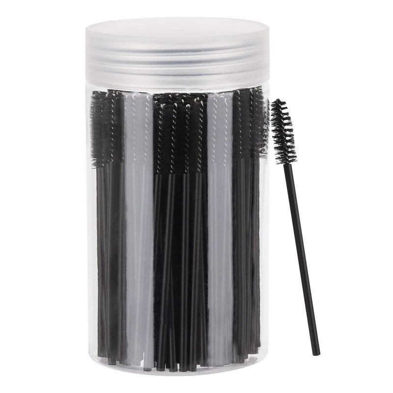 Tbestmax 100 Pcs Disposable Mascara Wands, Eyebrow Spoolies Brush for Eyelash Extensions, Lash Brushes with Container (Black) - Image 1