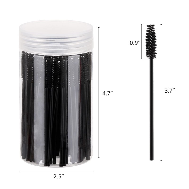 Tbestmax 100 Pcs Disposable Mascara Wands, Eyebrow Spoolies Brush for Eyelash Extensions, Lash Brushes with Container (Black) - Image 5