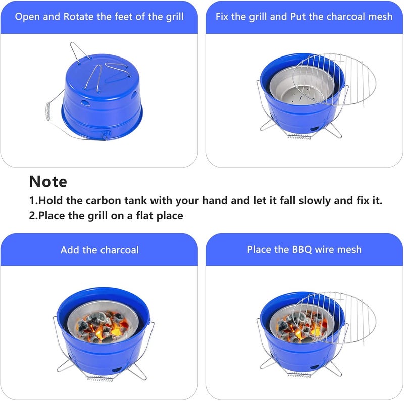 Uten Portable BBQ Grill, Premium Charcoal Grill Table Grill Stainless Steel Barbecue Charcoal Grill for Outdoor Camping Blue - Image 3