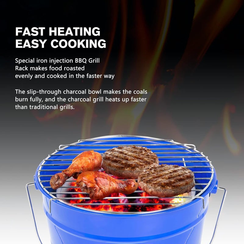 Uten Portable BBQ Grill, Premium Charcoal Grill Table Grill Stainless Steel Barbecue Charcoal Grill for Outdoor Camping Blue - Image 2