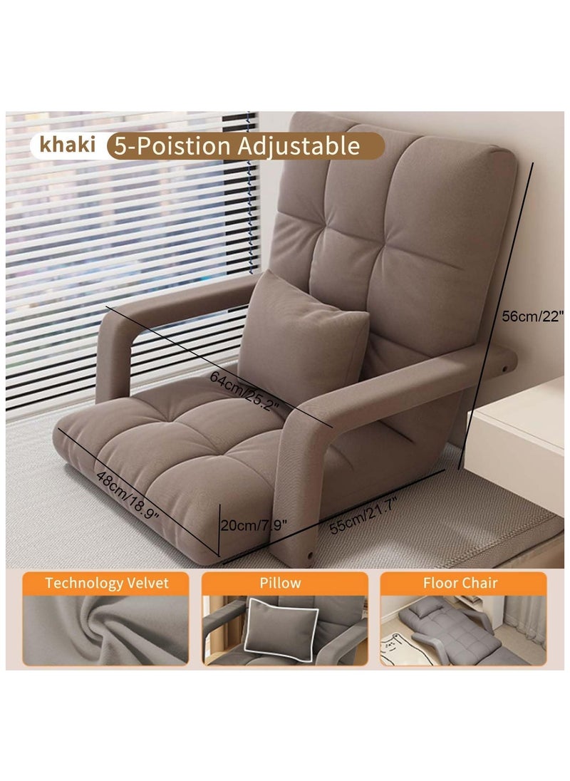 Generic - Folding Floor Chair,Lazy Sofa,Folding single-back sofa cushion,Multi Angle Adjustment Padded Sleeper Bed,Removable Washable Sofa,for Balcony Bedroom,with Pillow and Cushions(Khaki) - Image 1