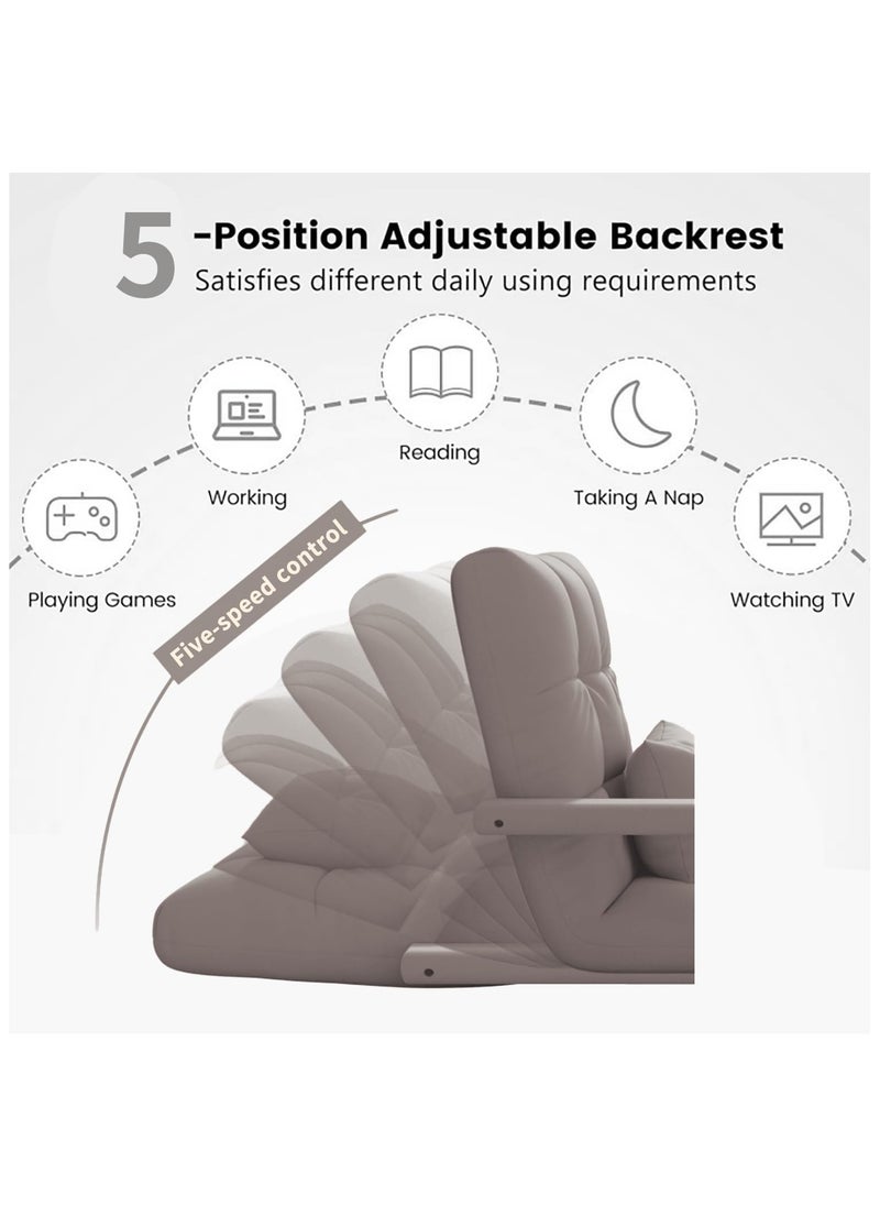 Generic - Folding Floor Chair,Lazy Sofa,Folding single-back sofa cushion,Multi Angle Adjustment Padded Sleeper Bed,Removable Washable Sofa,for Balcony Bedroom,with Pillow and Cushions(Khaki) - Image 1