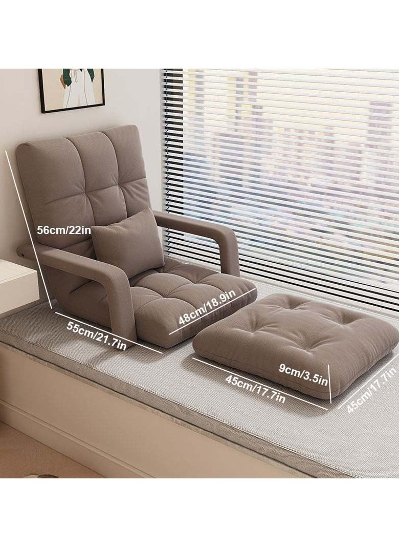 Generic - Folding Floor Chair,Lazy Sofa,Folding single-back sofa cushion,Multi Angle Adjustment Padded Sleeper Bed,Removable Washable Sofa,for Balcony Bedroom,with Pillow and Cushions(Khaki) - Image 1