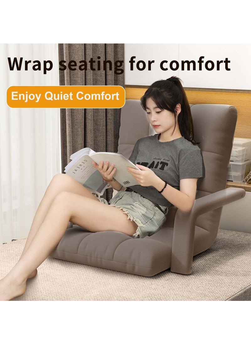 Generic - Folding Floor Chair,Lazy Sofa,Folding single-back sofa cushion,Multi Angle Adjustment Padded Sleeper Bed,Removable Washable Sofa,for Balcony Bedroom,with Pillow and Cushions(Khaki) - Image 1