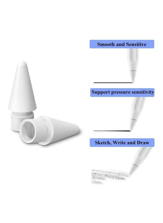 4-Piece Replacement Tips Set Suitable For Apple Pencil 1st And 2nd Generation White, High Sensitive Pen Like iPencil Nib No Wear Out Noiseless Precise Control Stylus Tip for iPad Pro Pencil