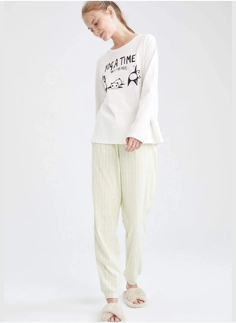 ديفاكتو Regular Fit Long Sleeve Printed Knitteed Pyjamas Set