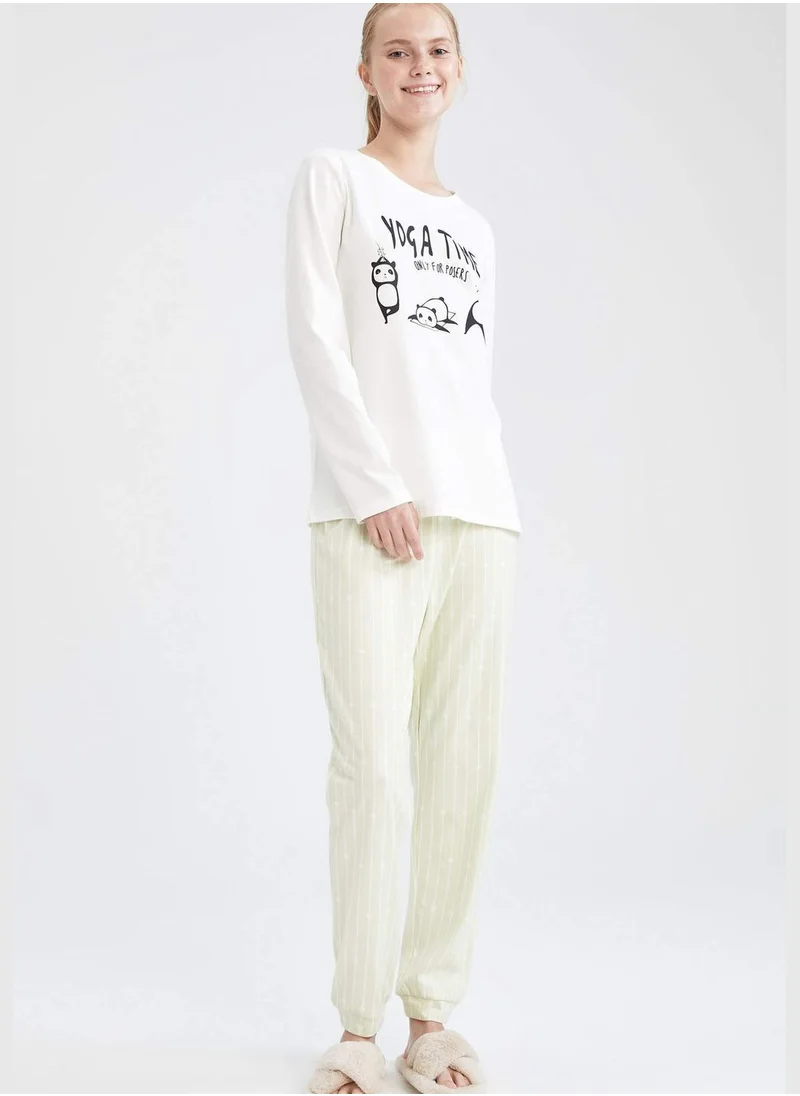 DeFacto Regular Fit Long Sleeve Printed Knitteed Pyjamas Set