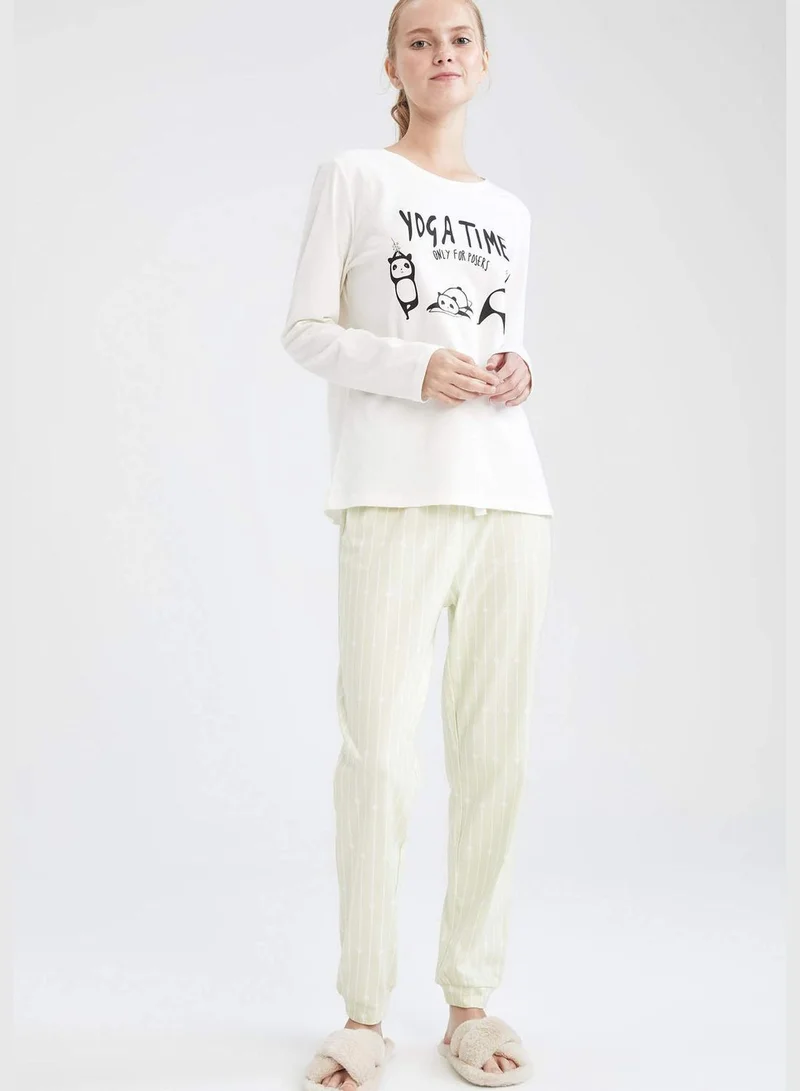 DeFacto Regular Fit Long Sleeve Printed Knitteed Pyjamas Set
