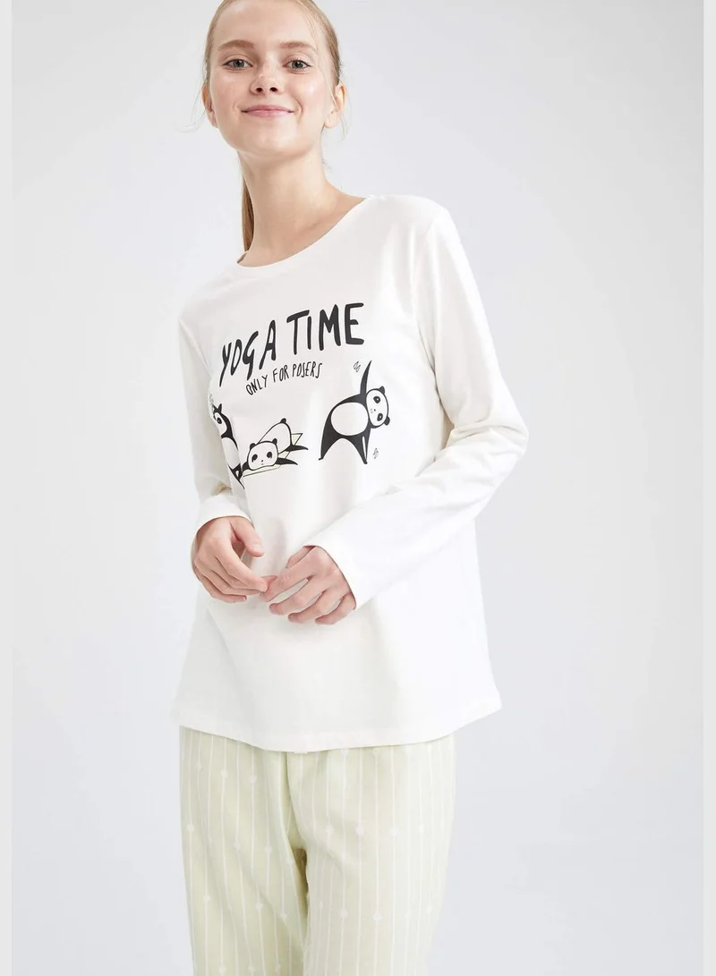 DeFacto Regular Fit Long Sleeve Printed Knitteed Pyjamas Set