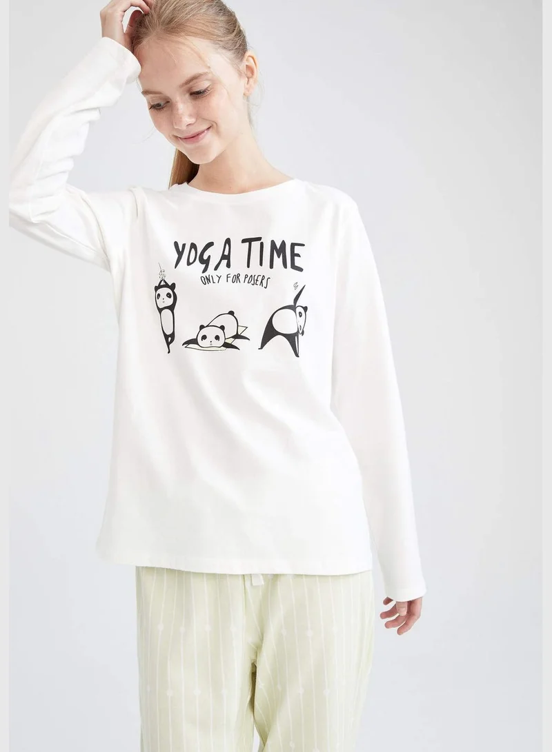 DeFacto Regular Fit Long Sleeve Printed Knitteed Pyjamas Set