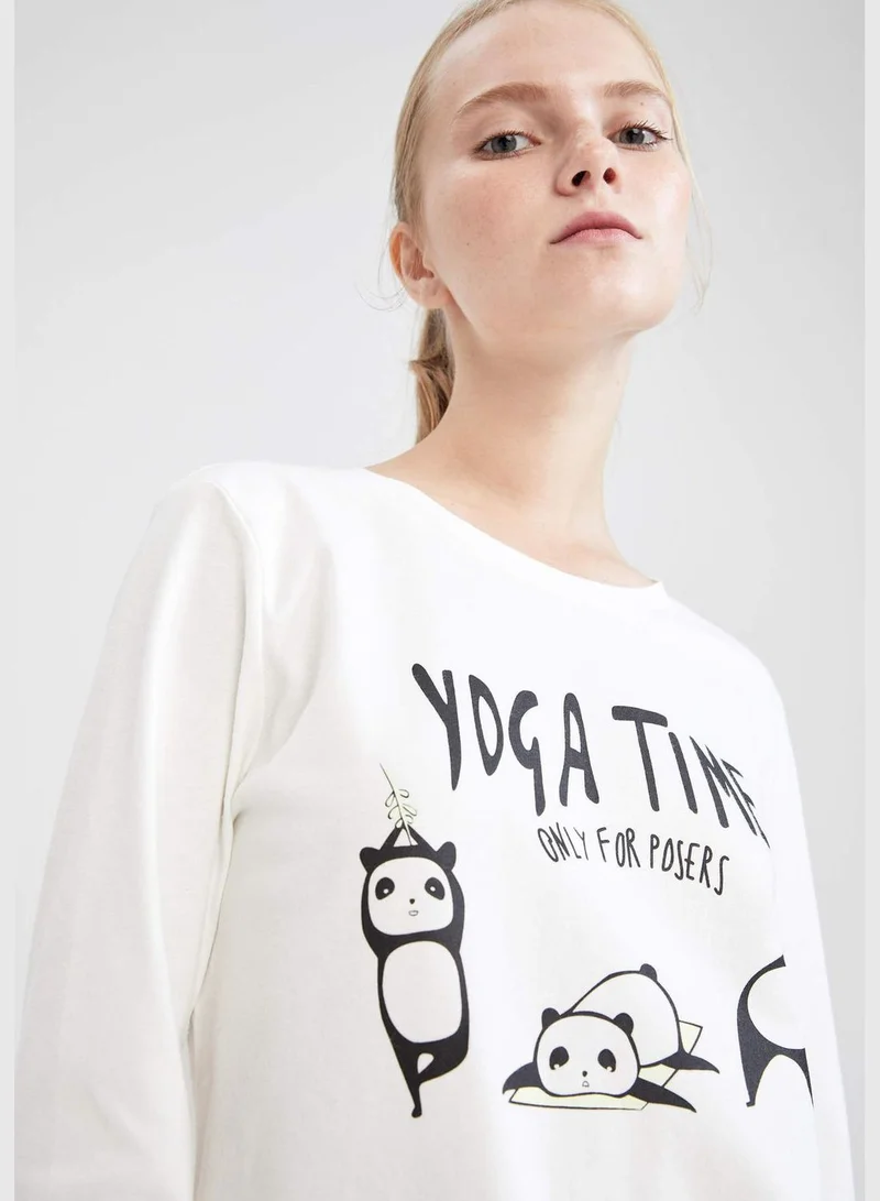 DeFacto Regular Fit Long Sleeve Printed Knitteed Pyjamas Set