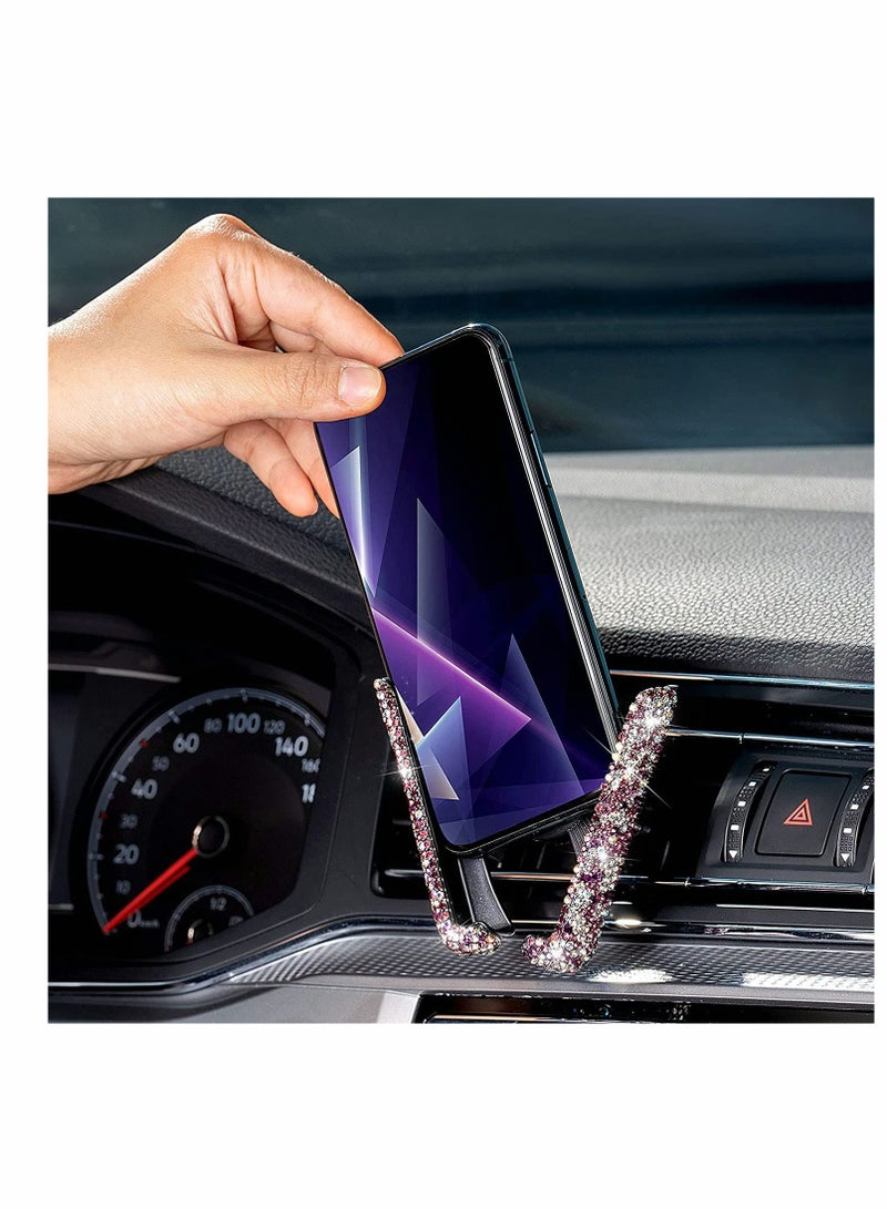 Bling Car Phone Holder Mini Car Dash Air Vent Automatic Phone Mount Universal, 360°Adjustable and Stable Triangle Support, Crystal Auto Car Stand Phone Holder Accessories for Women and Girls (Pink) - Image 5