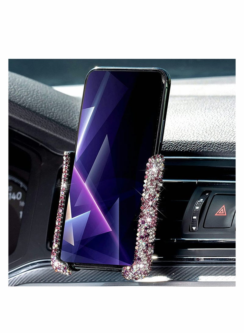 Bling Car Phone Holder Mini Car Dash Air Vent Automatic Phone Mount Universal, 360°Adjustable and Stable Triangle Support, Crystal Auto Car Stand Phone Holder Accessories for Women and Girls (Pink) - Image 2