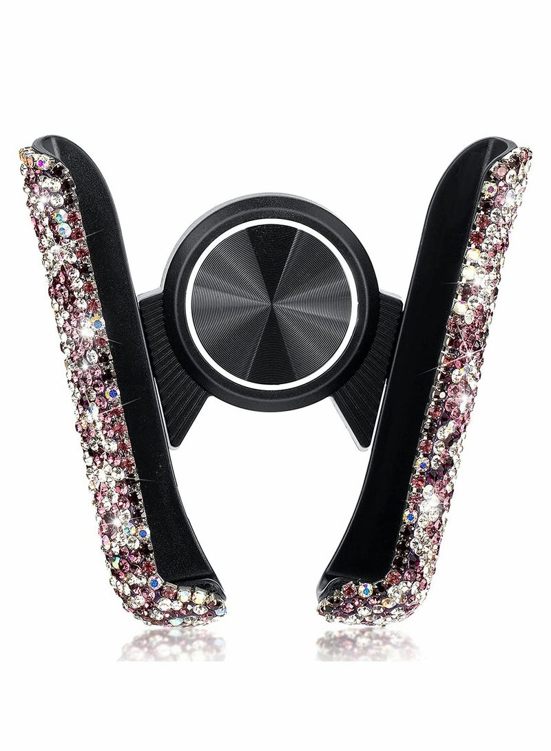 Bling Car Phone Holder Mini Car Dash Air Vent Automatic Phone Mount Universal, 360°Adjustable and Stable Triangle Support, Crystal Auto Car Stand Phone Holder Accessories for Women and Girls (Pink) - Image 1