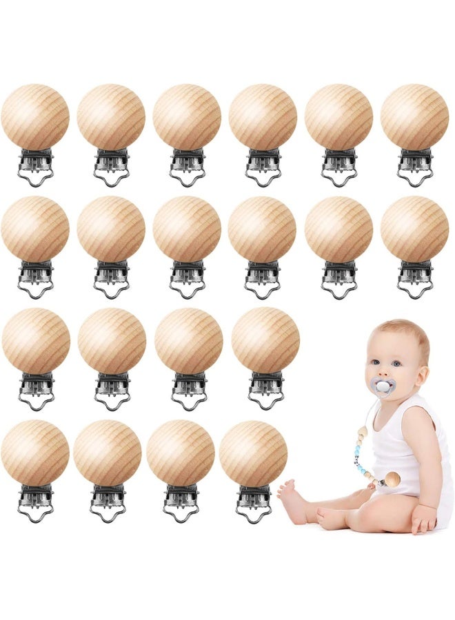 Greneric 24 Pieces Natural Beech Wood Pacifier Clips Teething Grasping Toy Suspender Clips Charm DIY Pacifier Clips Holder Accessories - Image 1