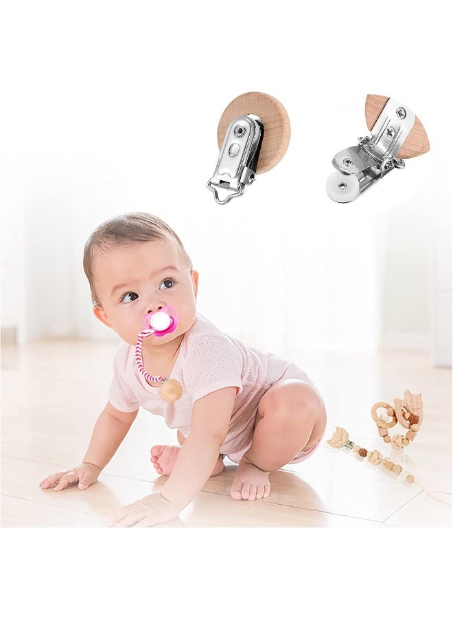 Greneric 24 Pieces Natural Beech Wood Pacifier Clips Teething Grasping Toy Suspender Clips Charm DIY Pacifier Clips Holder Accessories - Image 3